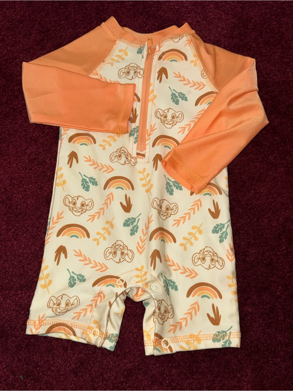 Disney Infant Boys Simba Lion King One Piece Zip Rash Guard Swimsuit 12 month